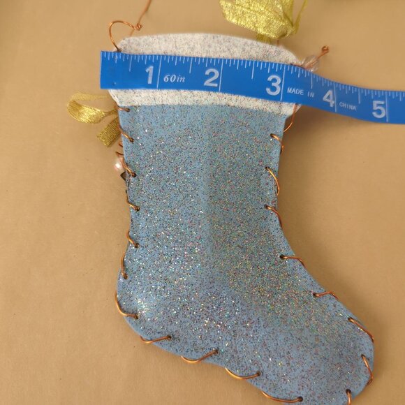 Handmade Blue White 2 Glitter Ornaments Christmas Stocking Metal 5.5" Snowflake - Picture 11 of 11